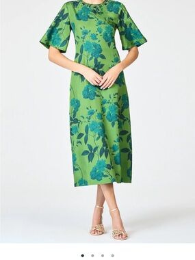 Sachin + Babi Green Floral Midi Dress with Teal Accents